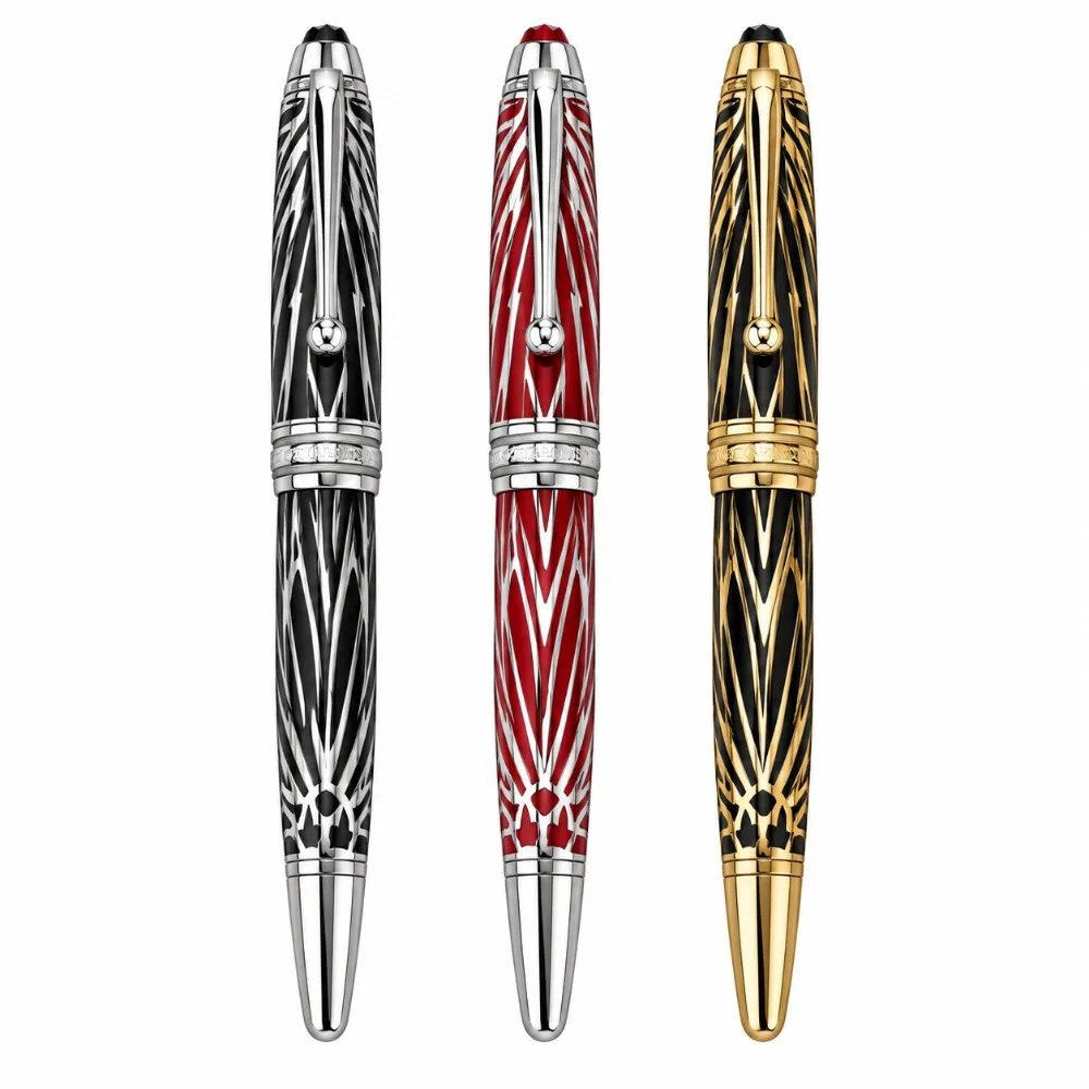 Luxury Fountain Pens Embossed Metal Writing Instrument Red Gold Black Silver Patterned Barrel Executive Office Signing Gift Box