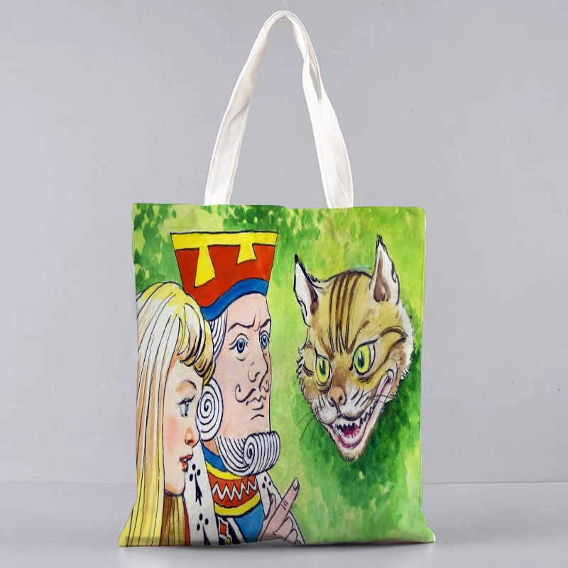 Princess Alice Canvas Tote Shopping Bag Foldable Reusable In Wonderland Women Shopper Student Book Bags Side Bag for Ladies