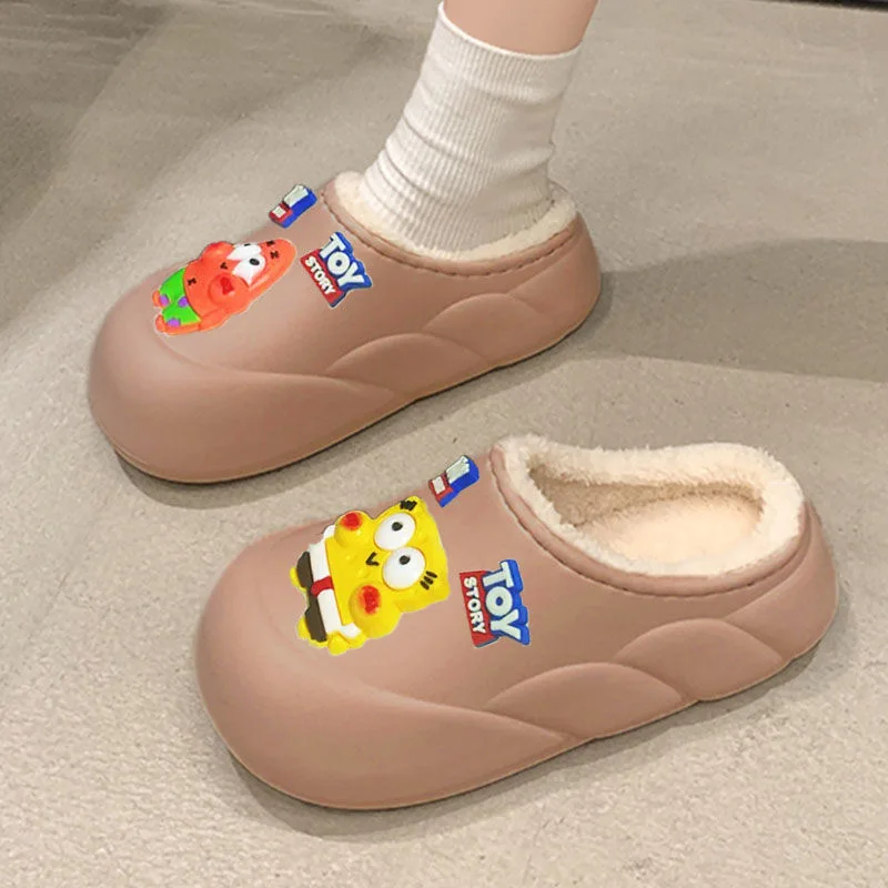 SpongeBob SquarePants Cute Thick Bottom 2024 New Winter Home Slippers Indoor Anti slip Baotou Cotton Slippers