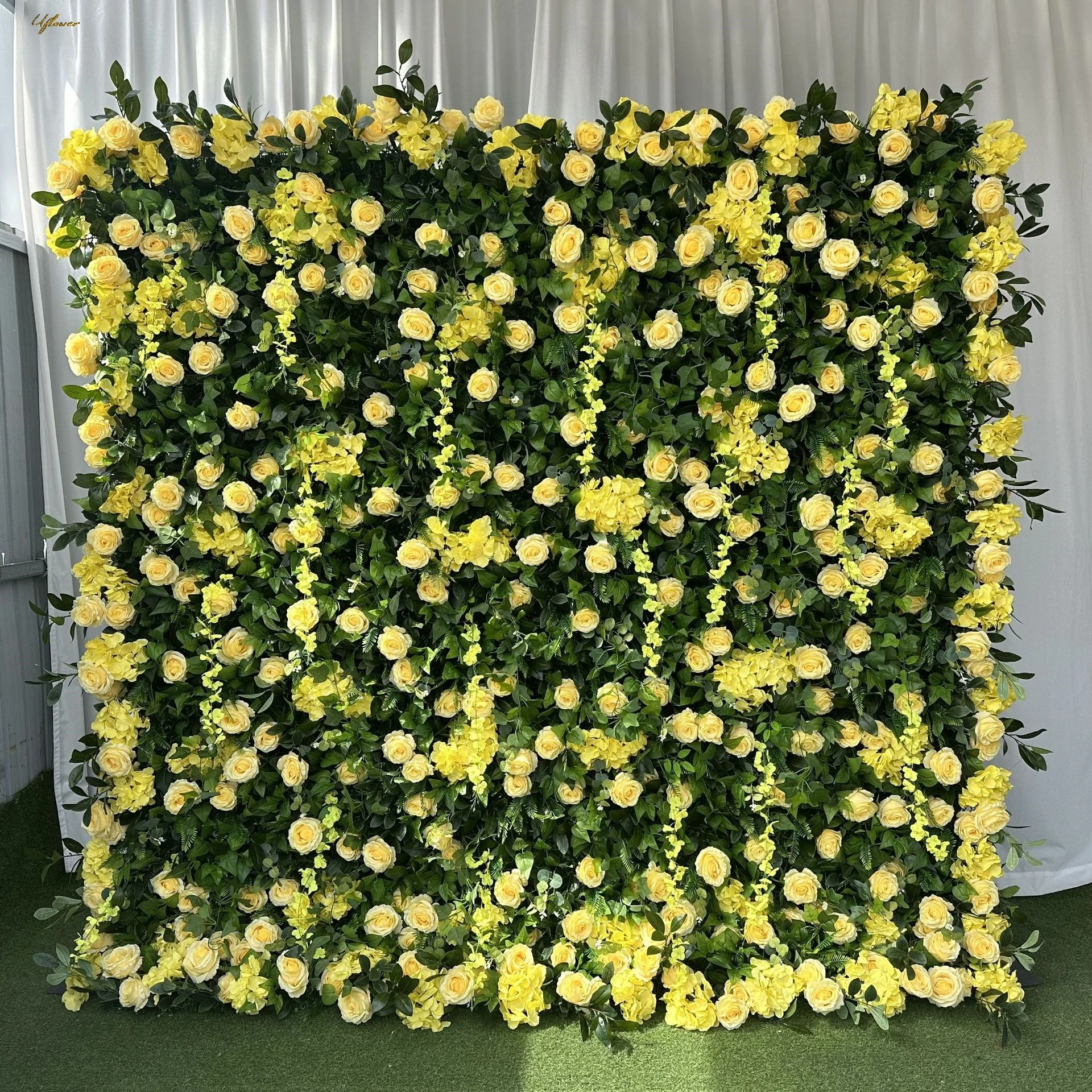 Uflower Wedding Yellow Green Rose 5D Artificial Flower Wall Flower Arch Row Ball Backdrop Event Party Props Flower Arrangement