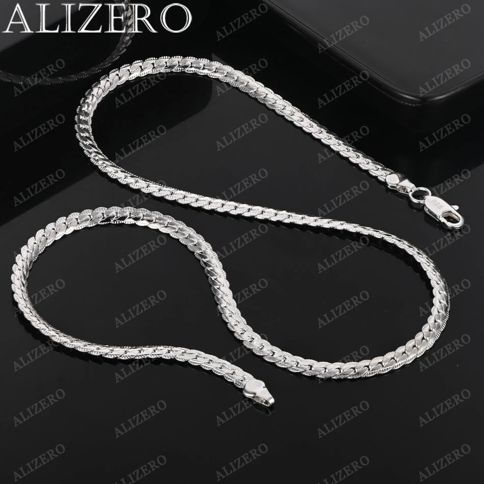 ALIZERO 925 Sterling Silver 6mm Sideways Chain Necklace Men Women Personality Fashion Jewelry 16-24 Inches Necklaces