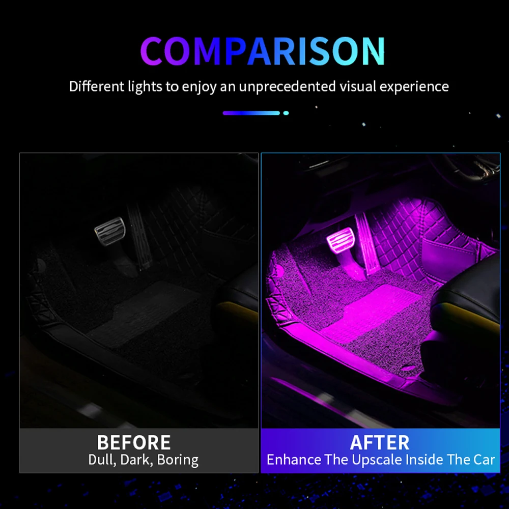 Led Atmosphere Foot Light Kit Car Assecories USB Lighter Light Interieurs Auto Interior Ambient Lamps with LED Light Ice Blue