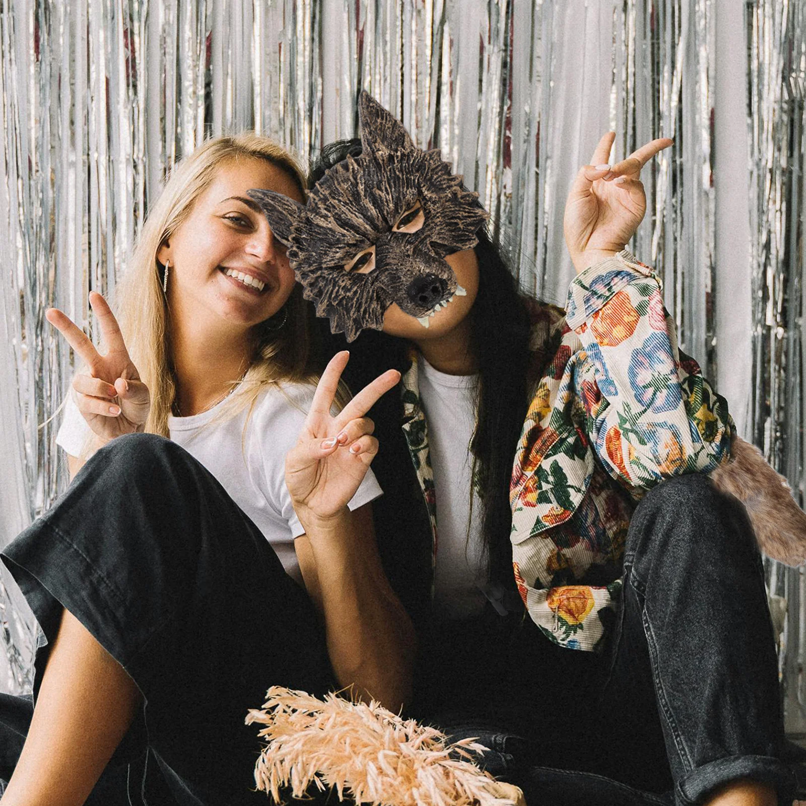 Conjunto de disfraz de hombre lobo para adultos y niños con máscara de lobo realista y cola para mascarada de Halloween, fiestas temáticas, espectáculos escénicos