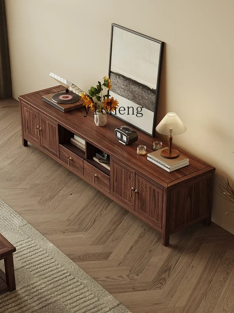 

Solid Wood TV Cabinet Coffee Table Black Walnut Wooden Furniture Combination Suit TV Wall Cabinet
