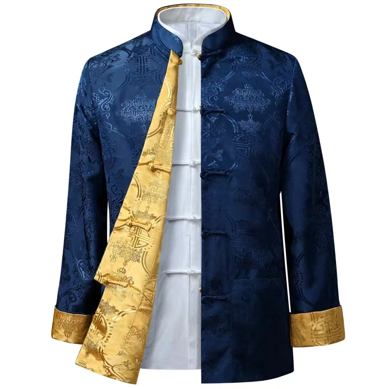 Men\'s Long Sleeve Shirts Chinese Style Retro Traditional Tang Suit Coat Cardigan Men Kung Fu Tai Chi Casual Jacket Clothing Mens