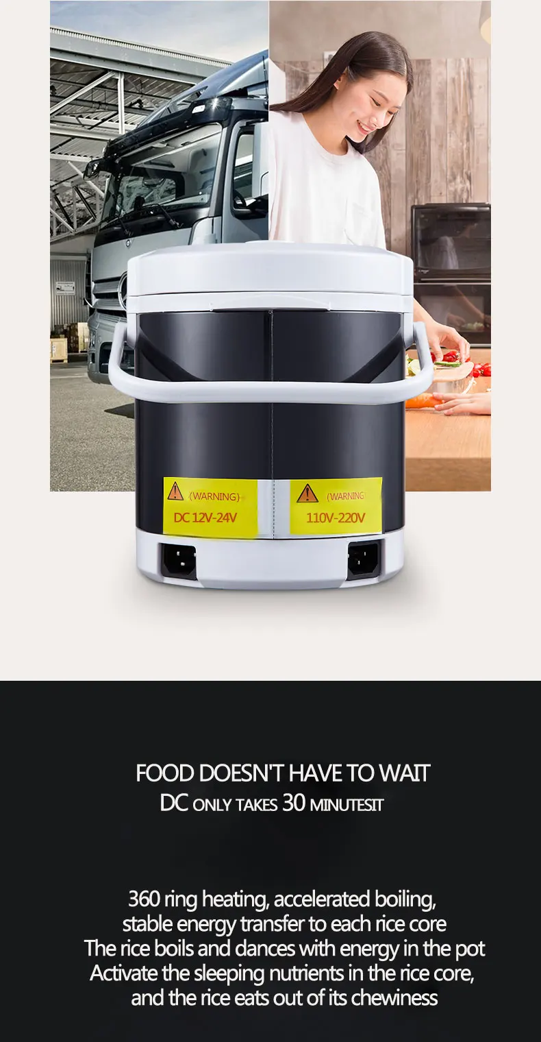 ARIER 12-24V 220V Rice Cooker Multifunction Steamer Food Warmer Portable for Home Cars/Trucks Soup Pot Camping (AR-1601-1)
