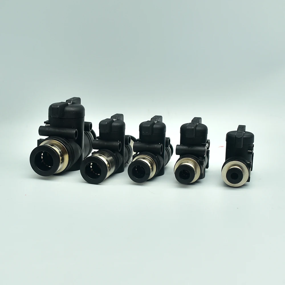 BUC 4mm 6mm 8mm 10mm 12mm Black Pneumatic Push In Quick Joint Connector Hand Valve To Turn Switch Manual Ball Current Limiting