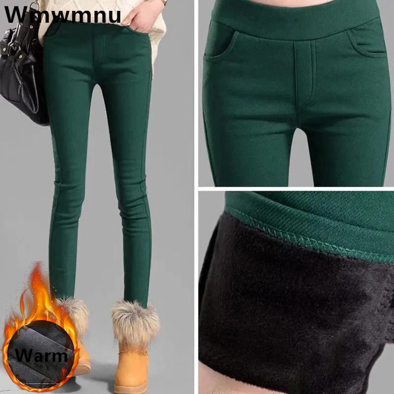 

Thicken Plush Velvet Lined Leggings Pencil Pants Winter Warm High Waist Slim Pantalones Big Size 4xl Stretch Trouser New Spodnie