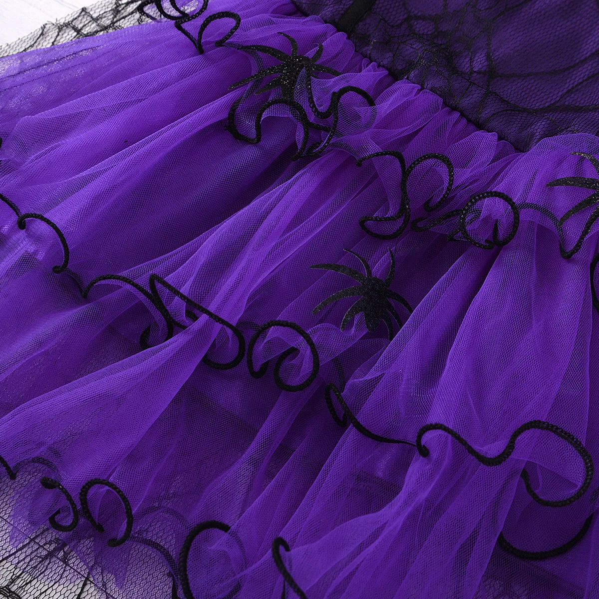Mädchen-Spinnen-Hexen-Tutu-Kleid-Set, Spinnennetz-Netzcape, Hexenhut, Handschuhe, Kürbistasche, Leggings für Kinder, Halloween-Cosplay-Outfit – Detail 10