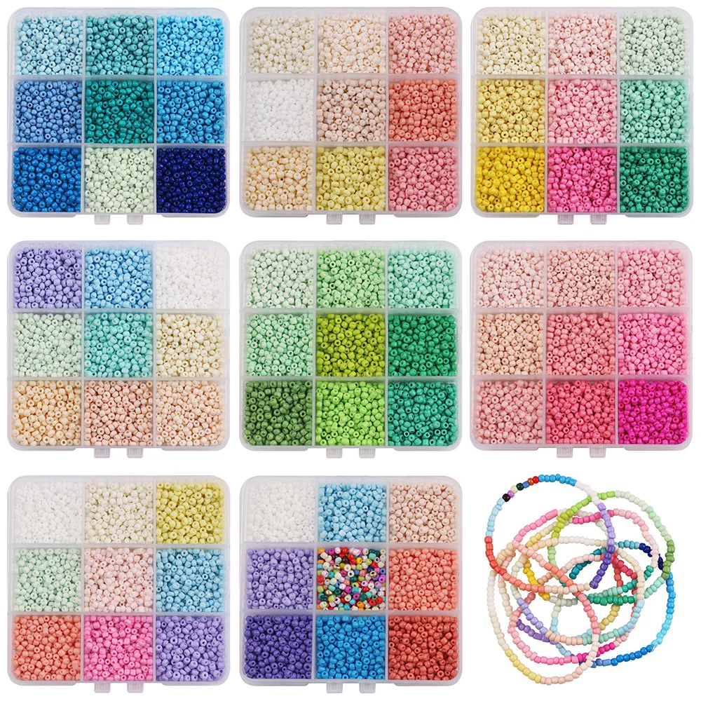 

1 Box 3mm 9-grid Glass Rice Bead Material Package with Colored Perforated Loose Beads DIY Bracelet Bead Set Box