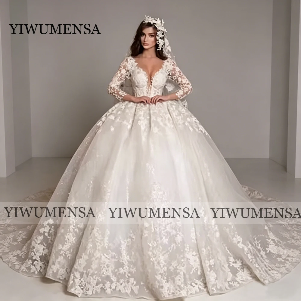 

Dubai African Wedding Dresses For Bride Custom Made Ball Gown Beading Bridal Gowns Shinny Tulle Long Sleeves Robe De Mariee 2026
