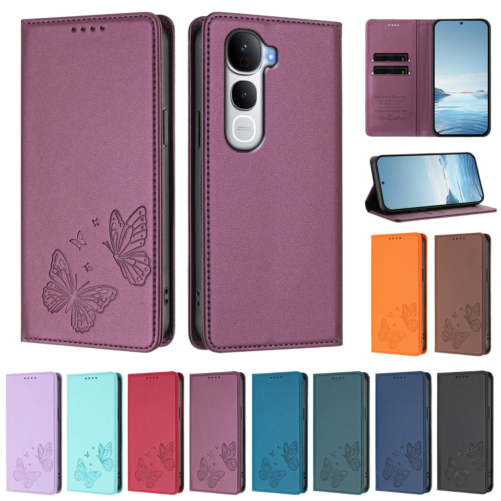 Funda de cuero tipo billetera con tapa para VIVO Y400 Pro Y400 Y300 Pro Plus Y300 Pro Y300t Y300 Y200e Y100, funda protectora a prueba de golpes