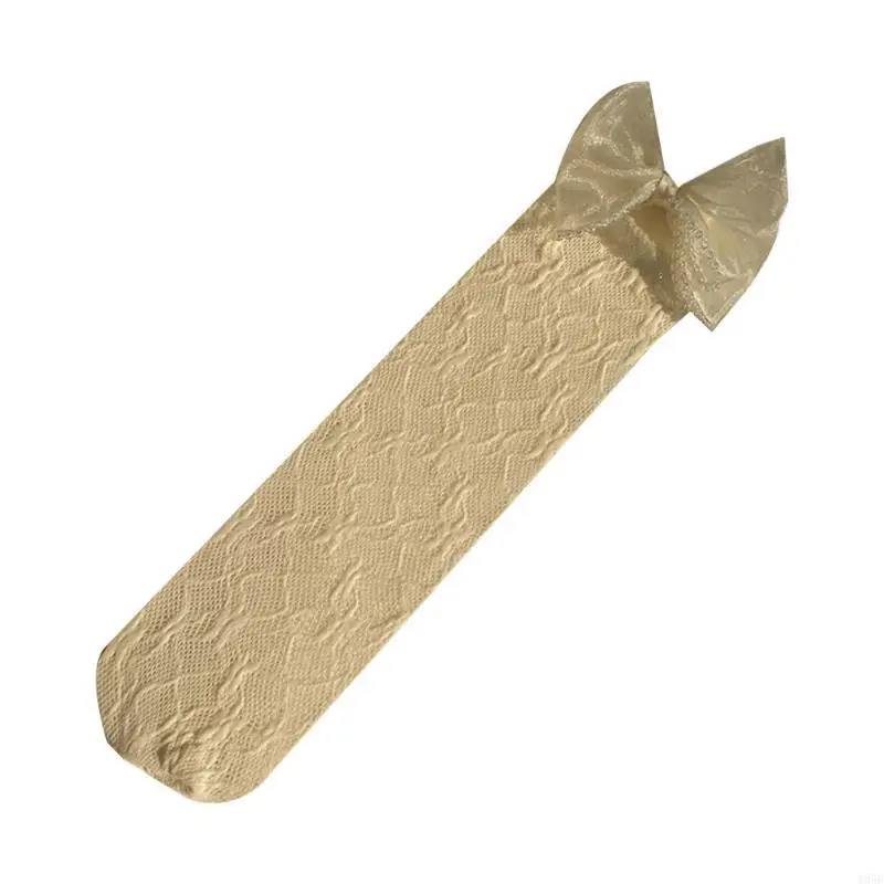 195E Kids Girls Korean Elegant Hollowed Lace Long Socks Pearl Beaded Trim Bowknot School Uniform Over Calf Sock