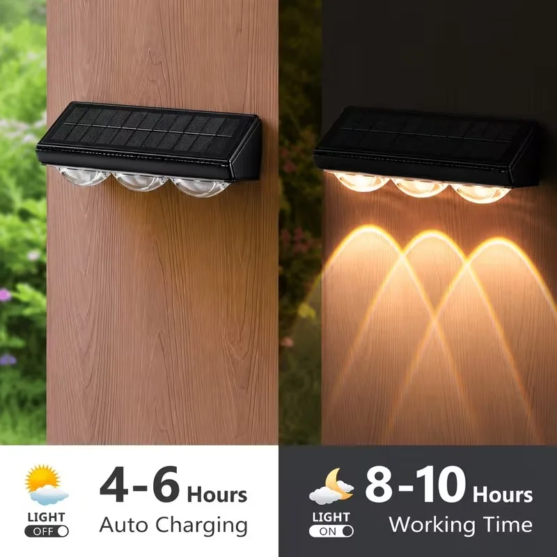 3 LED RGB Solar Wall Lights Outdoor, Dual Convex Lens Color Changing Solar Fence Lights, IP65 Waterproof Solar Wall Wash Light for Garden Patio Yard Balcony Decor