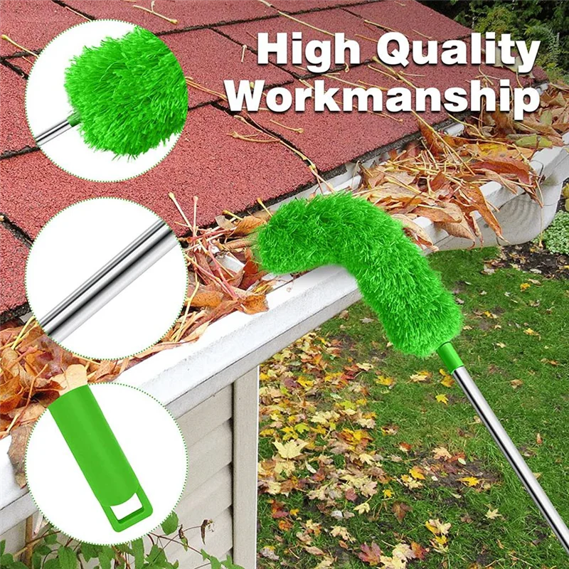 Gutter Cleaning Brush Roofing Tool with Telescopic Extendable Pole 8.2Ft Guard Cleaner Tool Easy Remove Leave, green