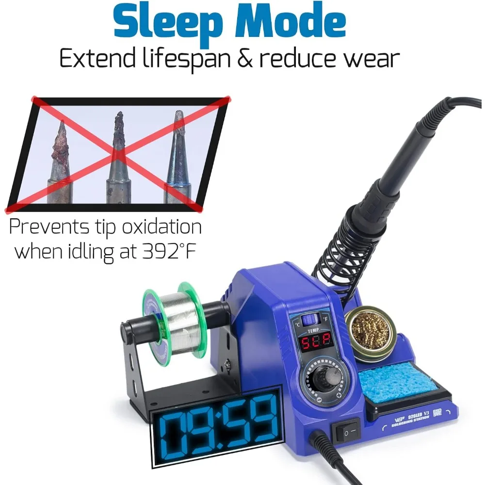 طقم مكواة لحام بقدرة 130 وات كحد أقصى مع تحكم في درجة الحرارة، وضع النوم، تحويل C-F، سلك لحام، أطراف، ملاقط