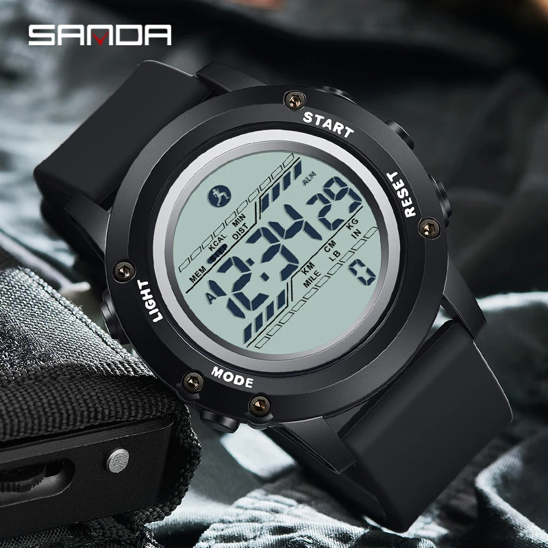 Fashion Sanda 2180 Student Electronic Multifunctional Camouflage Alarm  Sports Luminous Calorimeter Step Counting Digital Watch