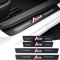 Car Interior for Peugeot 308 Logo Carbon Fiber Door Threshold Sill Scuff Plate Decals Tape Strip Protector Stickers Pedal Guards