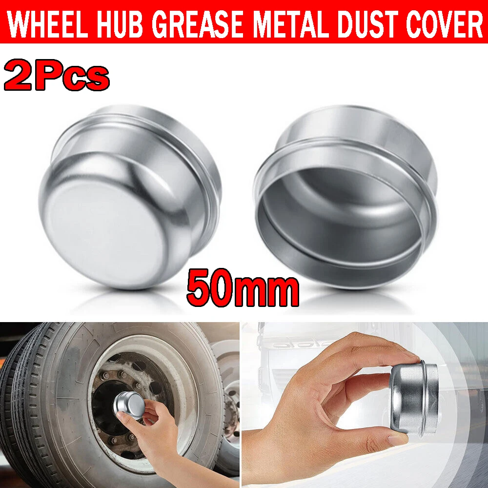 2pcs Replacement 50mm Metal Dust Cap Wheel Hub Trailer Bearing Grease Cover Caravan Boat RV Parts Accessories