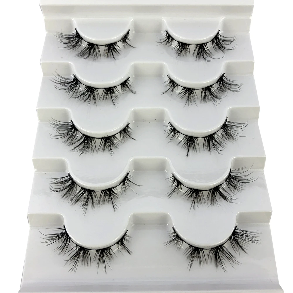 5 pairs Mink Eyelashes Full Strip Lash Extension Natural False Eyelashes Cross Cluster Fairy 3D Faux Big Eye Long Fake Lashes