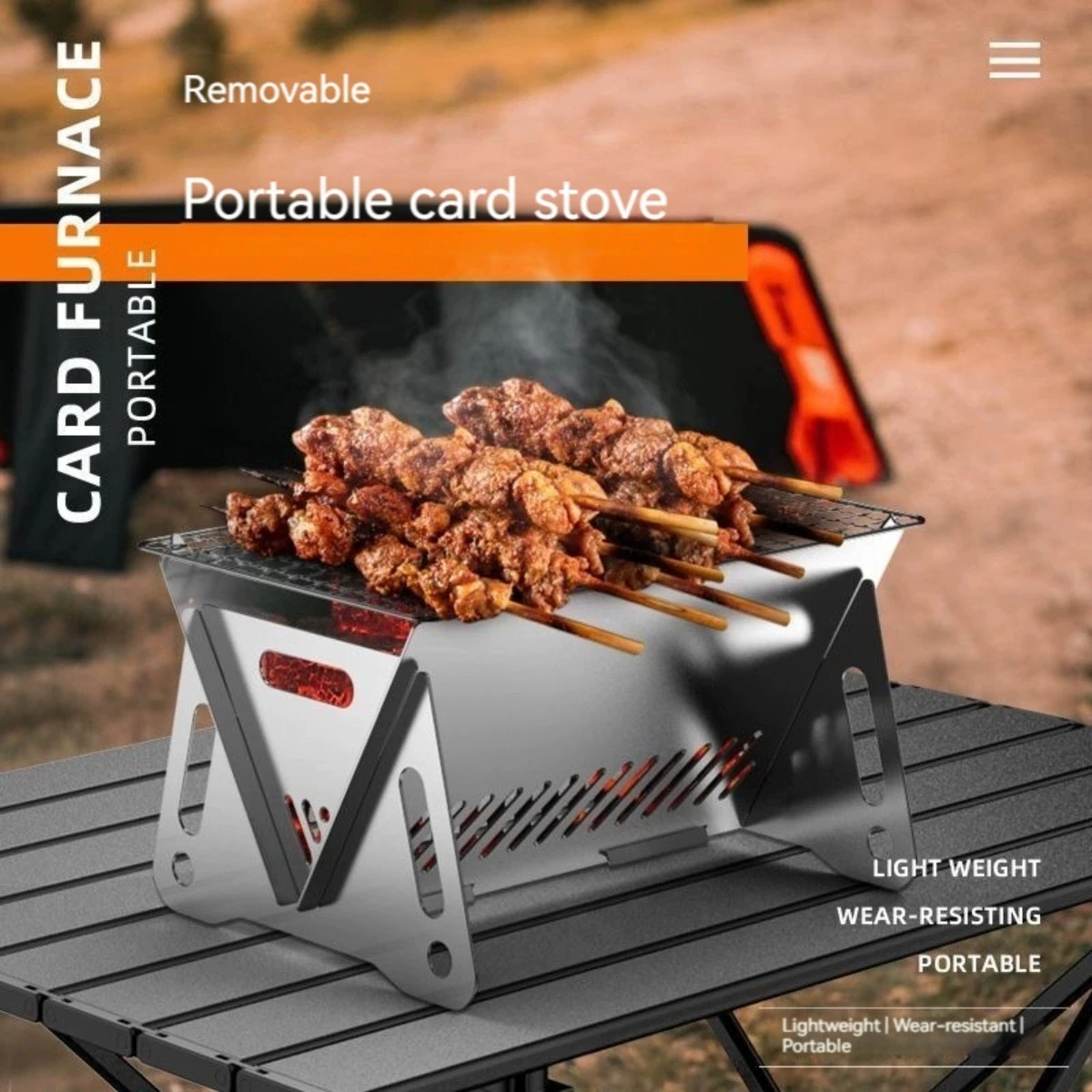 Mini-kompakter, faltbarer Grill, tragbarer Holzkohlegrill für den Außenbereich, ideal für Picknicks, Campingausflüge, Kartentyp-Design für