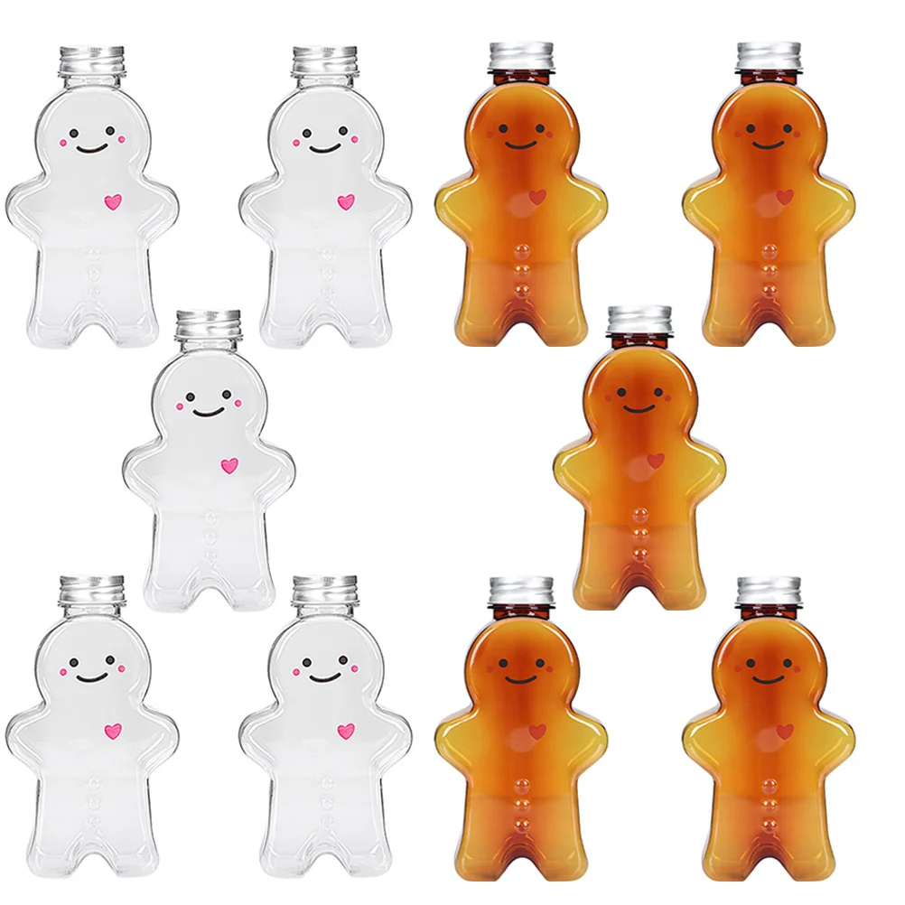 10 Pcs Gingerbread Bottle with Lid Christmas Drink Water for Girls Plastic Bottles Caps Man