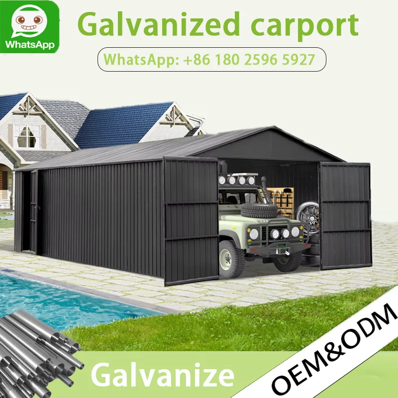 12x19 FT Outdoor Metal Garage Shed Extra Large Metal Carport with Lockable Double Hinged Doors Heavy Duty Car Shelter