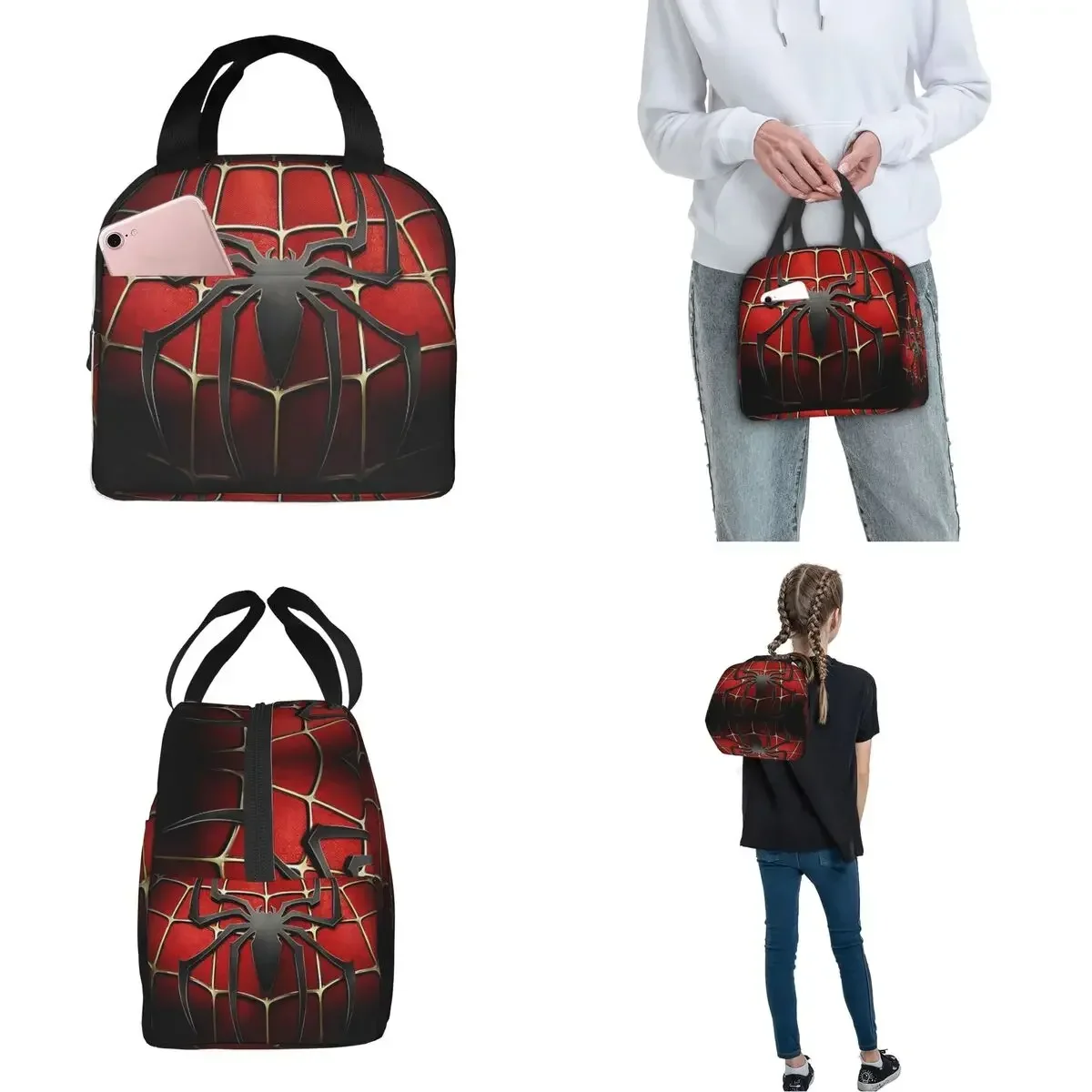 Spider-Chest Spiderman Spiderverse Lunch Bag Thermal Bag Lunch Container Portable Tote Lunch Box Bento College Outdoor
