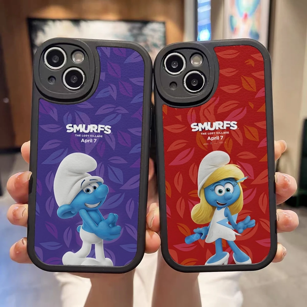 Cartoon The S-Smurfs Phone Case For Iphone 15 Pro Max 14 Plus 11 13 Pro 12 X Xr Xs 7 8 Puls Se Lambskin Silicone Soft Cover