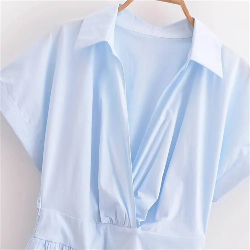 Pop 2024 Herbst Neues Produkt Damenmode Stil Schlankheitskragen Kurzarm Hemd Stil Midikleid