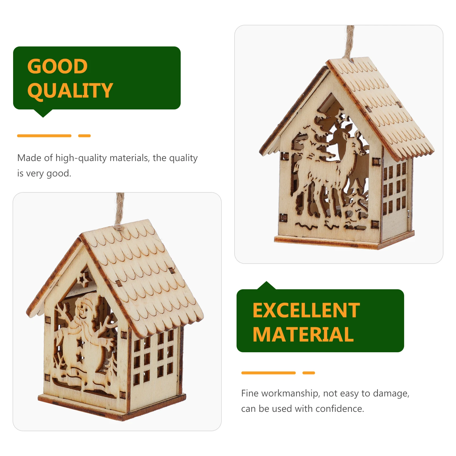 2pcs Wooden Carved Christmas Pendant Glowing Decor Creative Xmas Tree Ornament Wood Craft Festival Decoration Delicate Hanging - Image 5