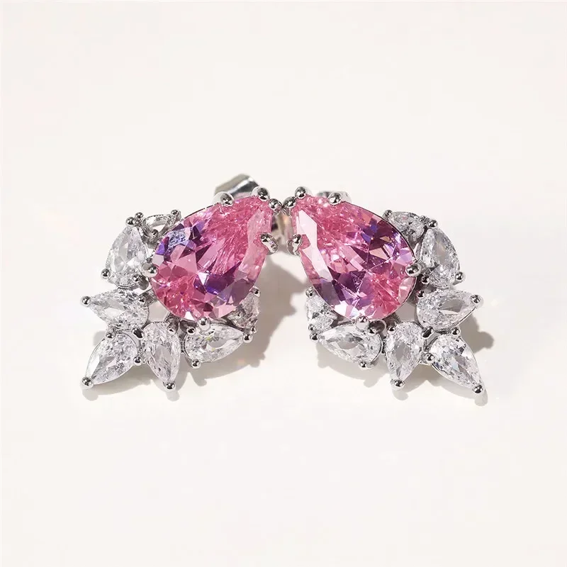 Ne'w Romantic Colorful CZ Stud Earrings for Women Fashion Party Wedding Jewelry Delicate Ear Accessories