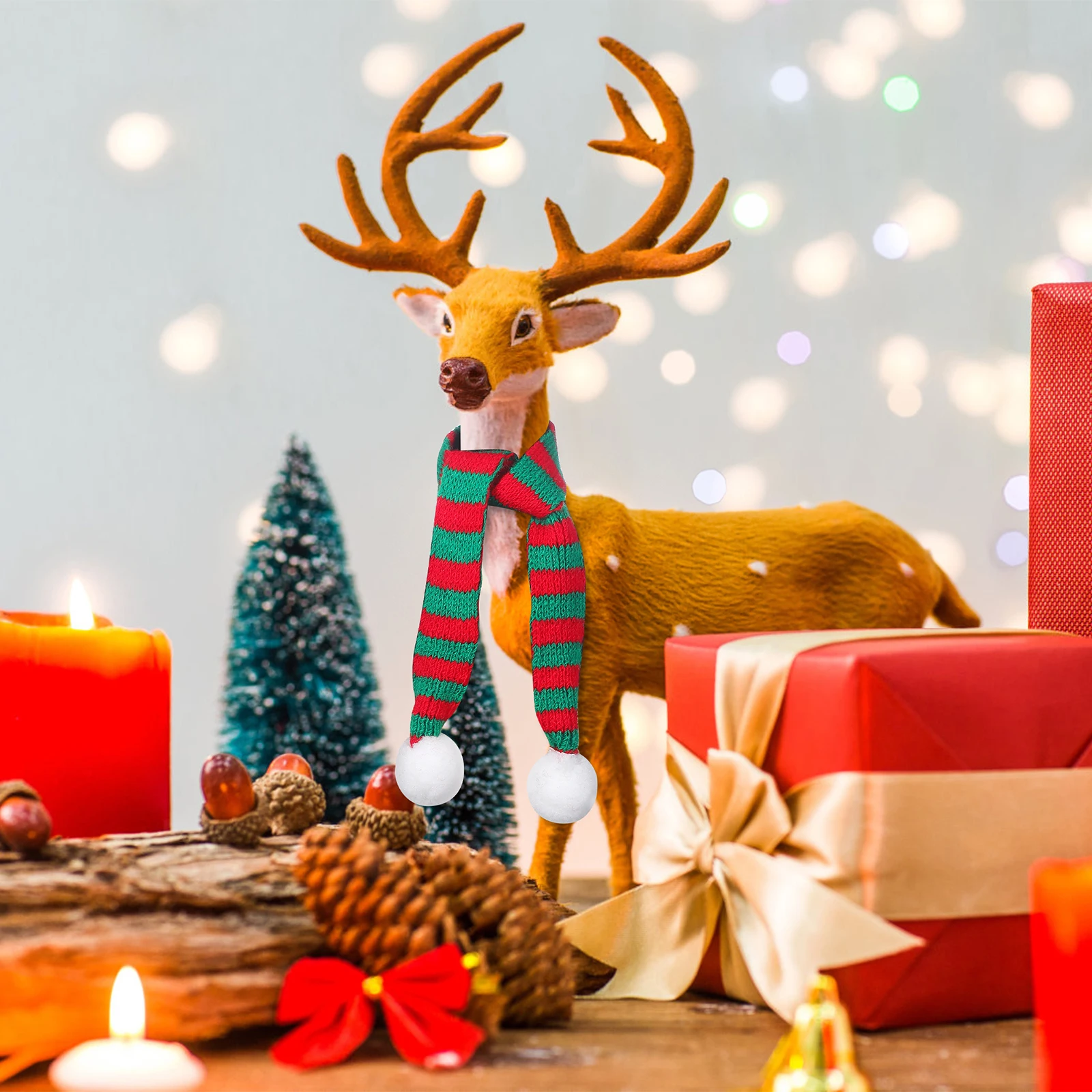 

5Pcs Christmas Mini Scarves Red Green Striped Decorative Scarves for Bottles Little Snowman Neckerchief Home Party Photo Props