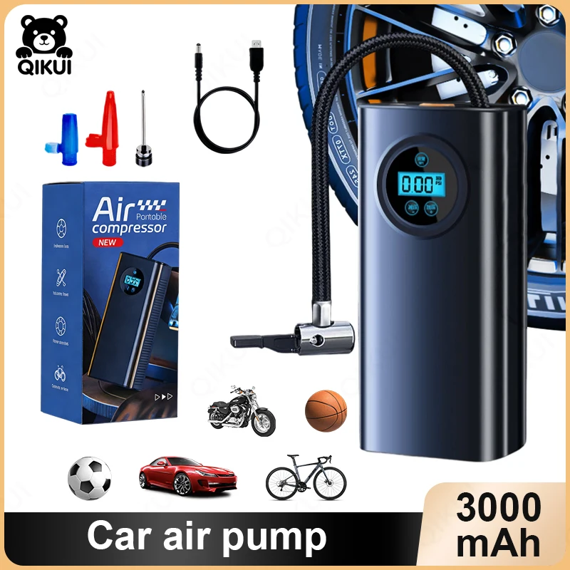 

QIKUI 150PSL120W 12V Car Electric Air Pump Portable Digital Display Small Air Pump for Auto, Motorcycles, Bikes, Balls