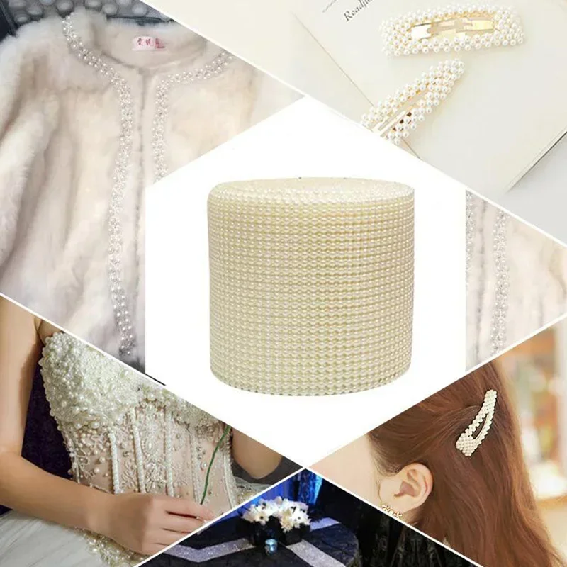 1 Yard 24 Rows 4mm Pearl Mesh Ribbon Wrap Roll Acrylic Bead Pearl Trim for Wedding Party Cake Vase Bridal Shower Decorations