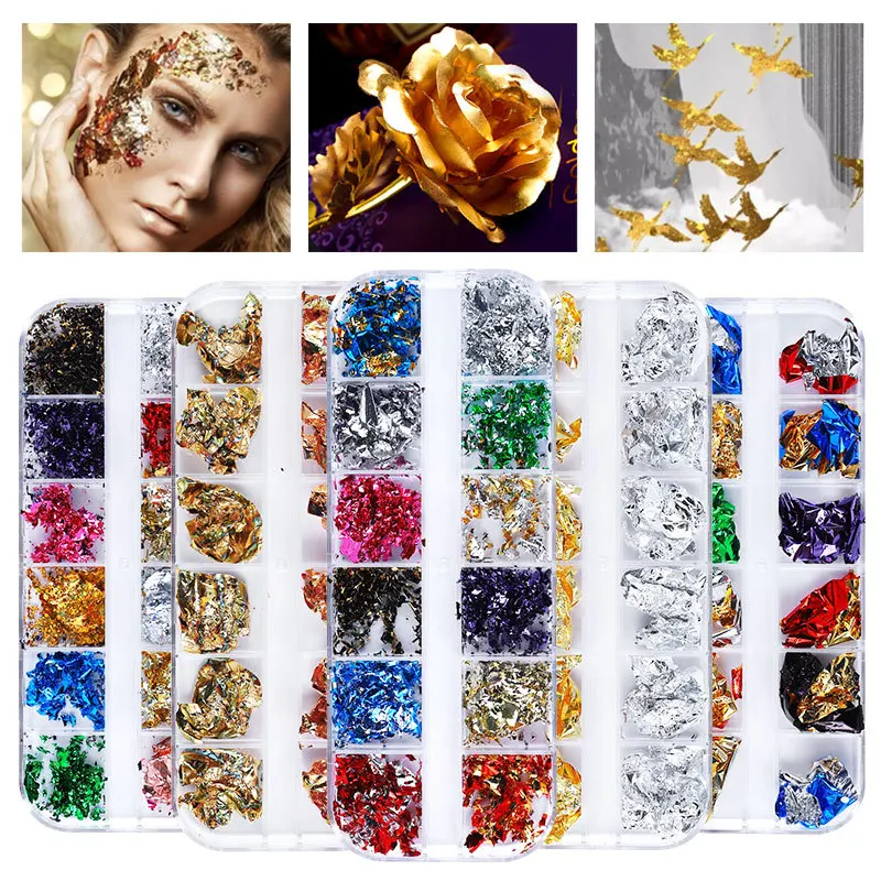 Gold Nail Foil Aluminum Irregular Design Glitter Powder Sequins DIY Nail Art Sticker Manicure Accessories Gel Polish Decoration