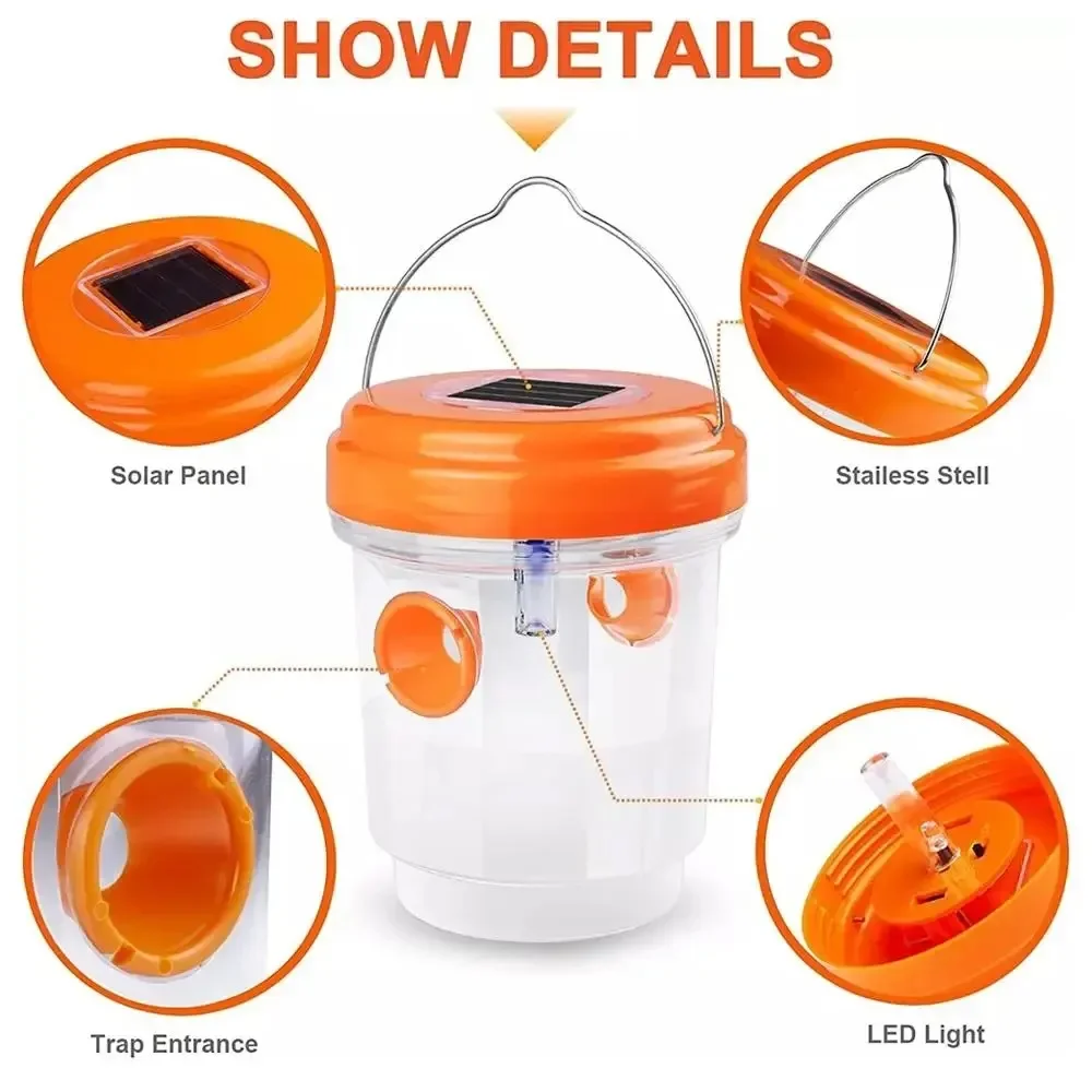 Solar Powered LED Insect Killer Mosquito Zapper Outdoor Hanging Trap Safe Non-Toxic Reusable Lamp Light Trap Pest Control Light