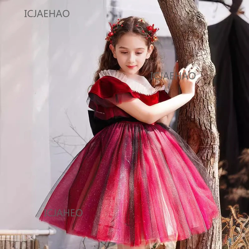 

Party Dress 2025 Kids Princess Tulle Dresses Vestido FlowerBirthday Host Evening Gown Clothes Girl Performance Costume Children
