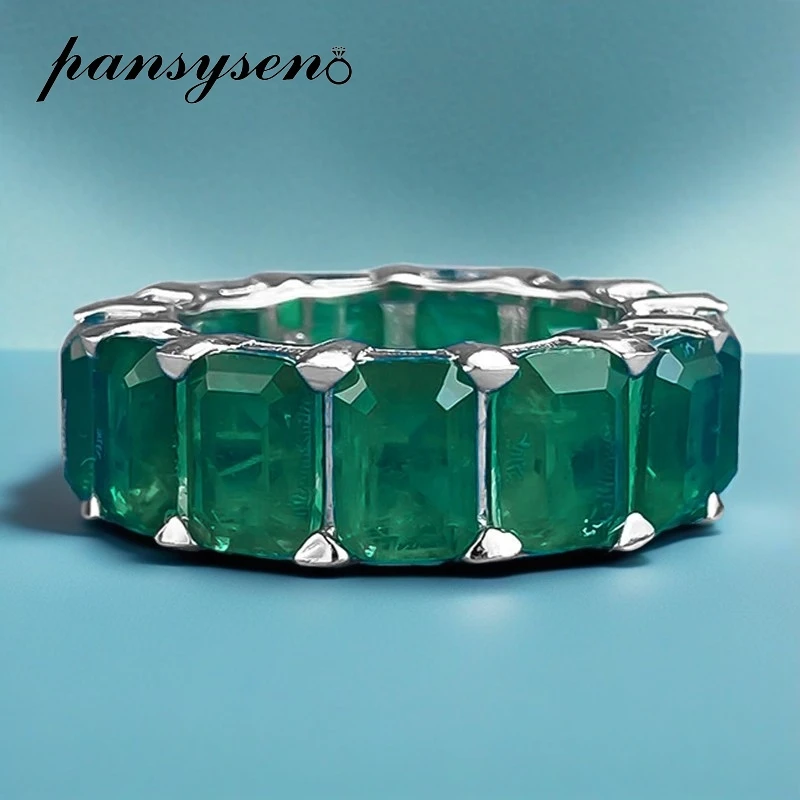 

PANSYSEN Solid Silver 925 Jewelry Emerald Paraiba Tourmaline Gemstone Ring Original Charm Cocktail Party Fine Jewelry Wholesale