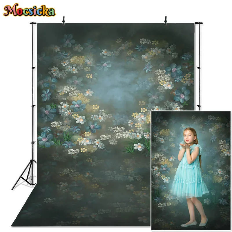 모시카 추상 꽃 사진 배경, 성인 초상화, 손으로 그린 꽃, 어린이 생일 예술 사진 배경 스튜디오
