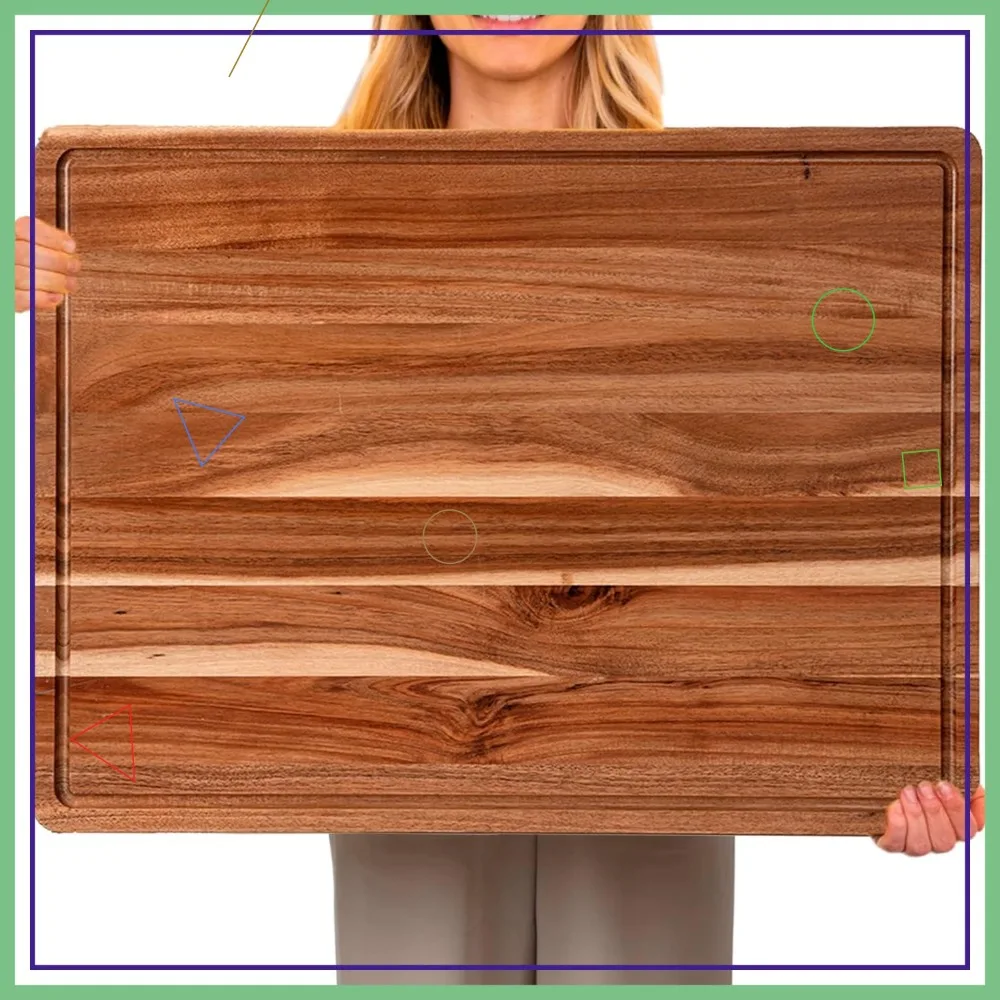 

Extra Large Acacia Wood Cutting Board, XXL Charcuterie Cheese Platter Serving Tray for Kitchen Food Prep and Meal Vegetables