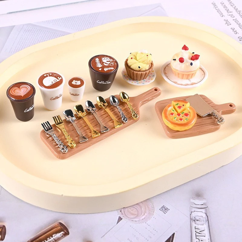 ミニチュアスプーン付きヴィンテージメタルカトラリー,ドールハウス装飾アクセサリー,ミニキッチン食器,ドールハウス装飾,10個,1:12