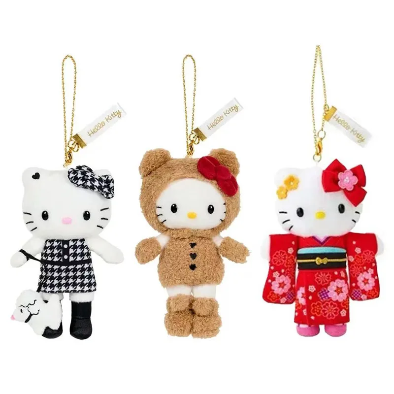 

Kawaii Sanrio Hello Kitty, длинное платье на ногу, кимоно, маленький медвежонок, плюшевые игрушки, брелок, милый мультяшный рюкзак, подвеска, украшение, подарок