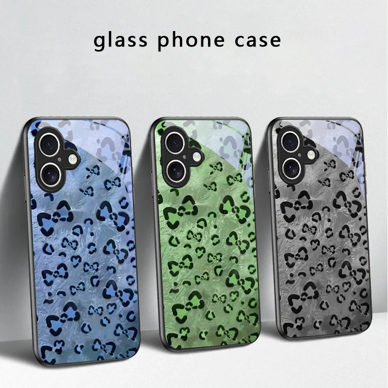 

Abstract leopard print For iPhone 17 Air 16 E 15 Plus 14 Pro Max 13 12 mini 11 5 6 7 8 Plus XR XS Max SE Black Glass Phone Case
