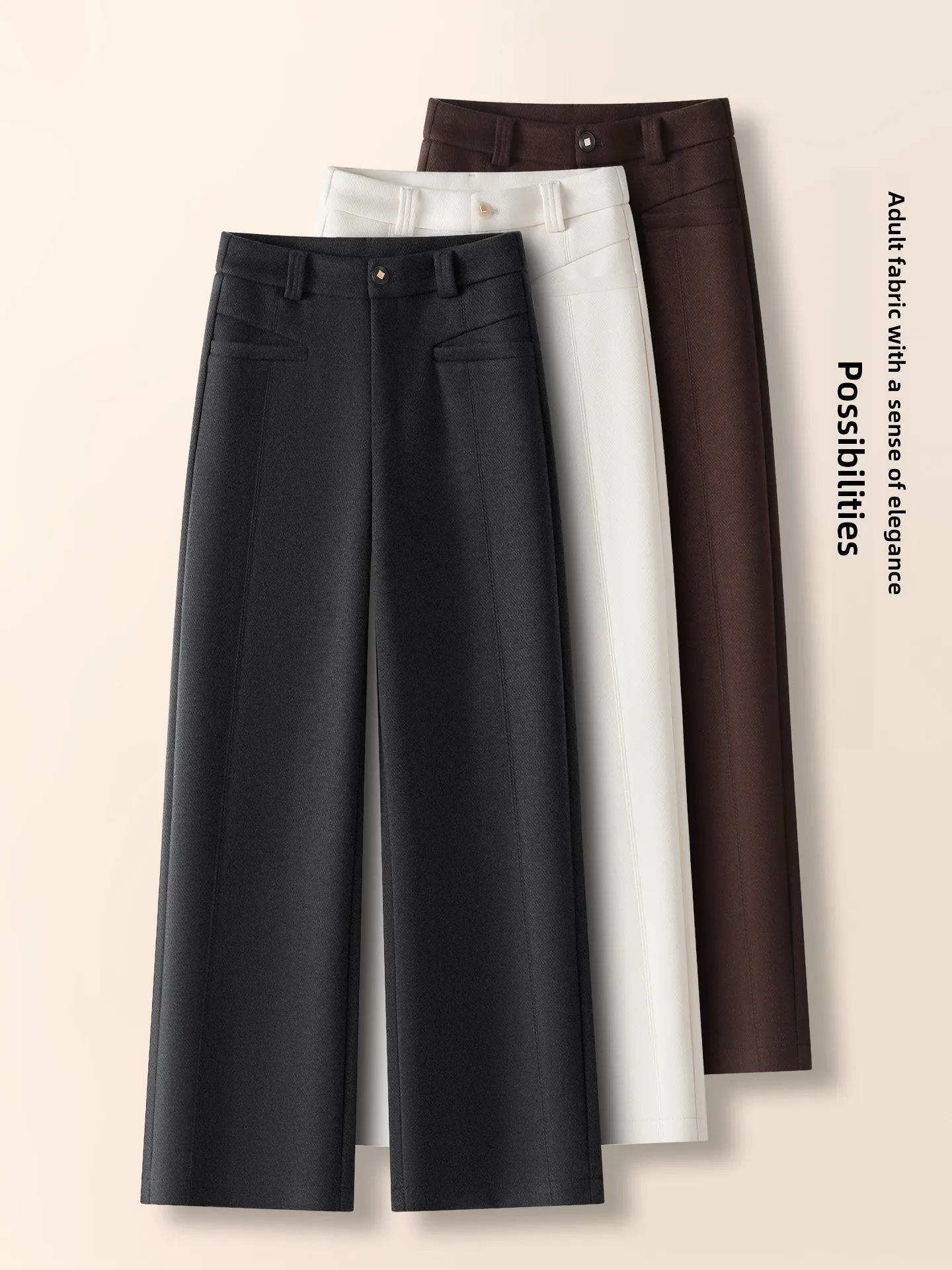 

High Waist Straight Leg Woolen Suit Pants Women Autumn Winter New Style Drapey Basswood Casual Narrow Wide Leg Trousers