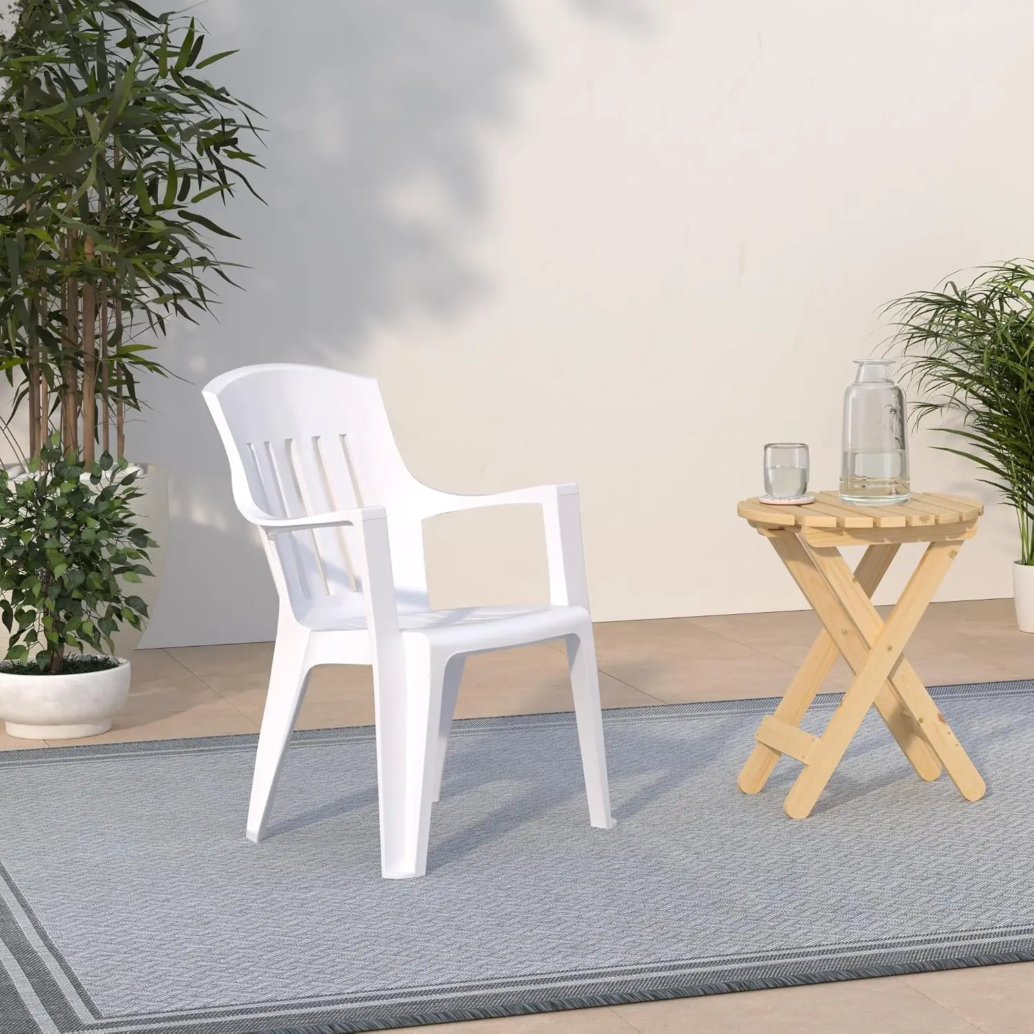 Outdoor Patio Dining Chairs Set of 4 Stackable Resin White 300 lbs Pool Garden Backyard Deck, Customized