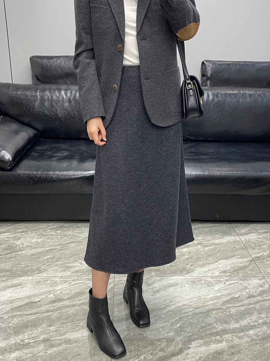 

mat ey Woolen Knitted Mid-Length Straight Silhouette Women's Skirt Warm High Waist A-Line Skirt Ci Commuting