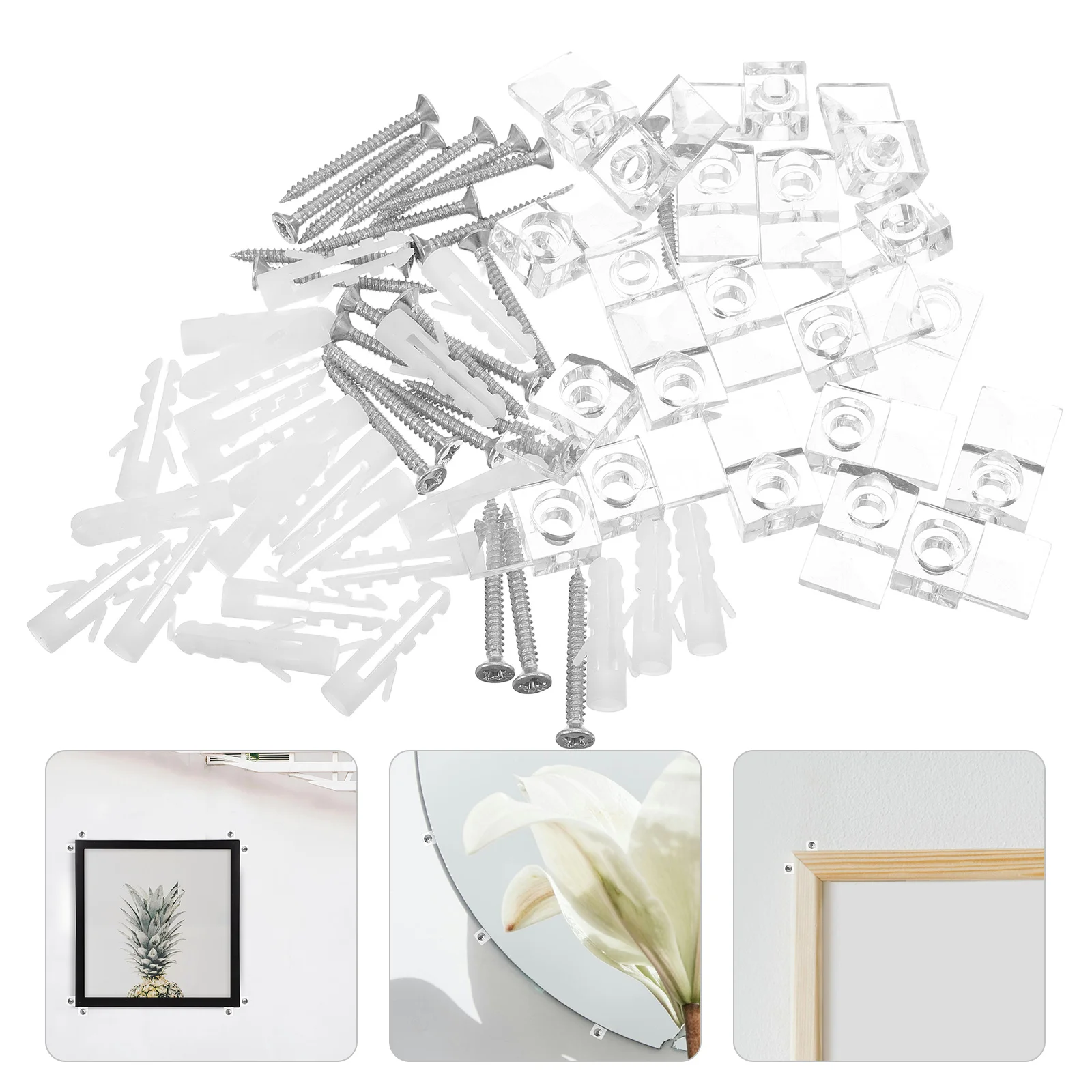 

20Sets Clear Plastic Mirror Clips High Transparency Stable Fixing Hardware for Wardrobe Mirrors Bedrooms Bathrooms Decor