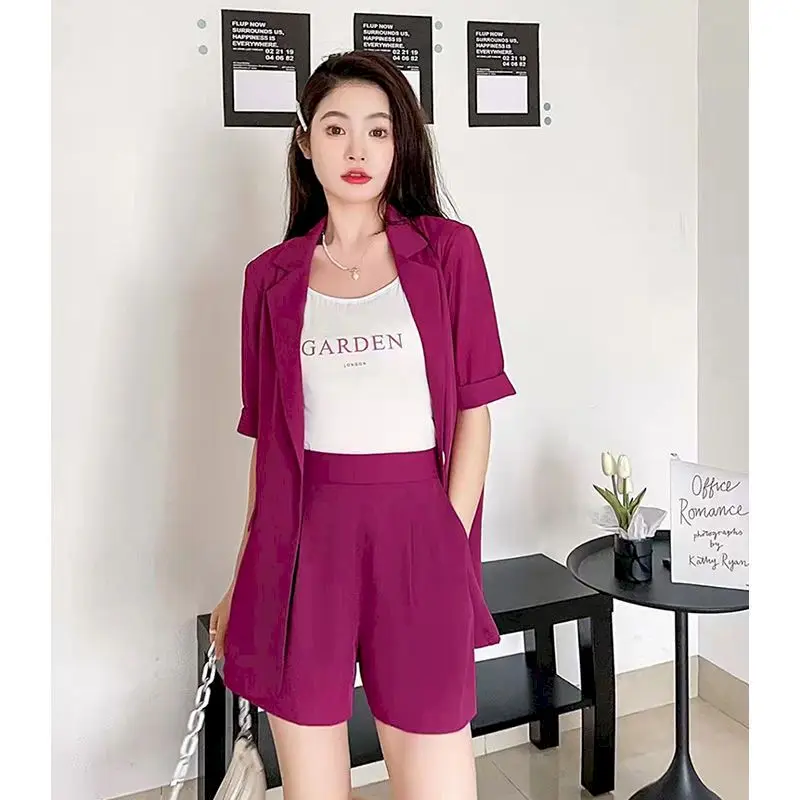 2 Piece Sets Womens Outfits  Blazer Fashion Set Casual Loose Short Sleeve Suit Jacket and Shorts Summer Trendy Two Piece Suits