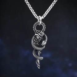 2023 NEW Men's 316L Stainless-steel Flower With Snake Pendant Necklace For Teens Punk Biker Animal Jewelry Couple Gift